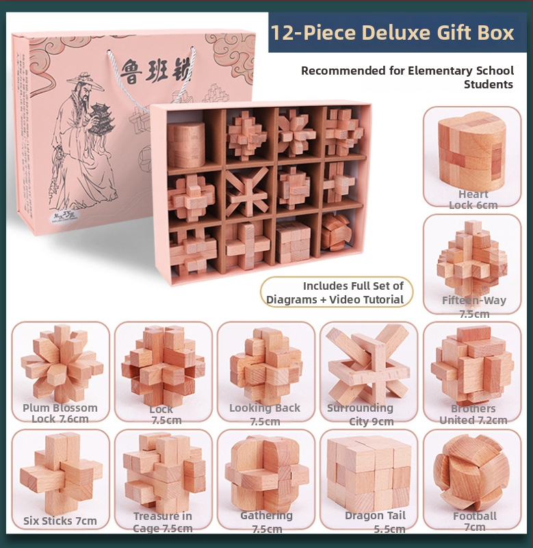 Fából készült Kong Ming Lock Lu Ban Lock készlet 4–6 éves gyermekek számára