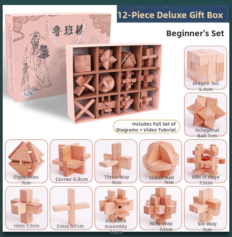 Fából készült Kong Ming Lock Lu Ban Lock készlet 4–6 éves gyermekek számára