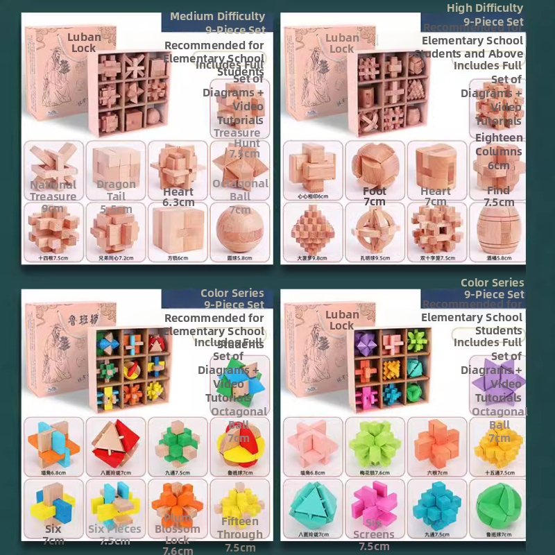 Fából készült Kong Ming Lock Lu Ban Lock készlet 4–6 éves gyermekek számára