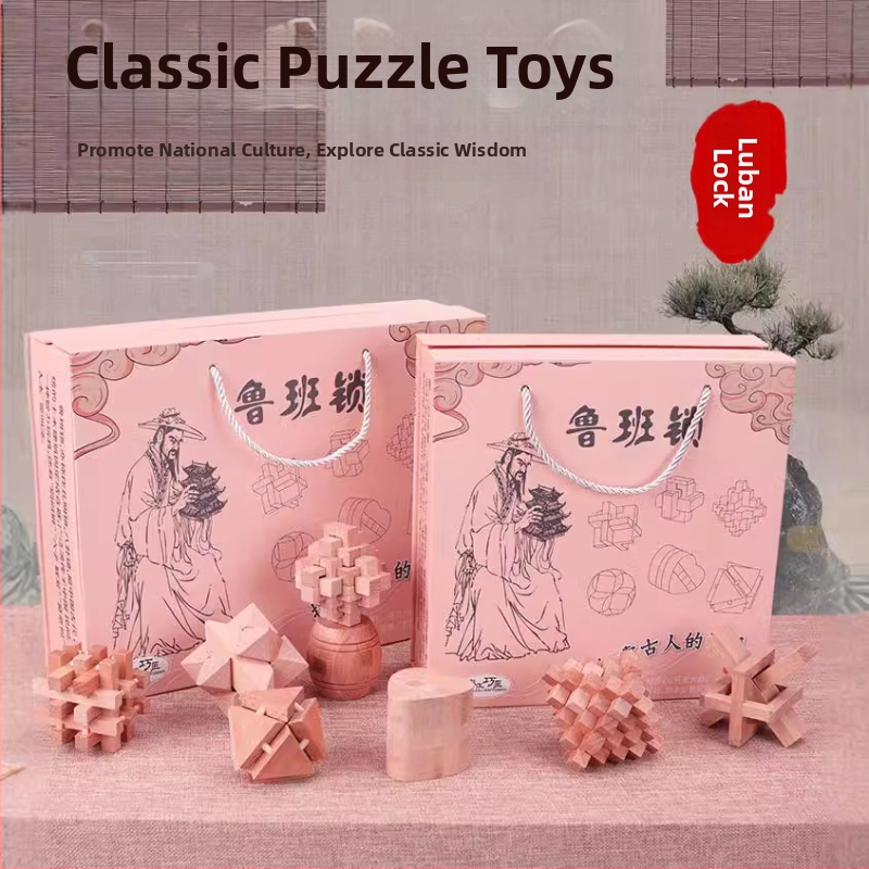 Fából készült Kong Ming Lock Lu Ban Lock készlet 4–6 éves gyermekek számára