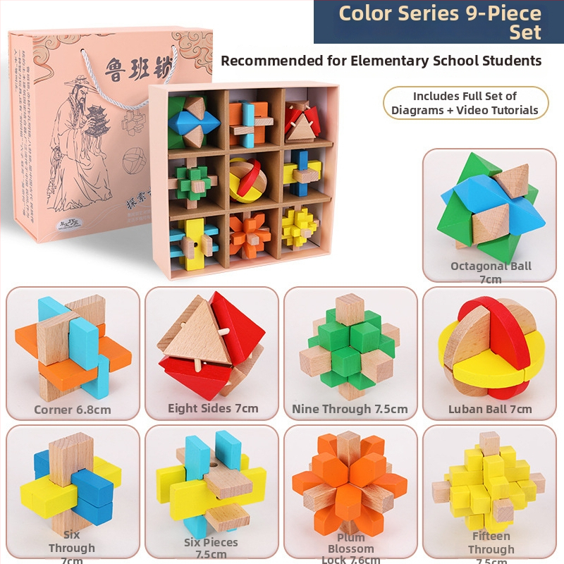 Fából készült Kong Ming Lock Lu Ban Lock készlet 4–6 éves gyermekek számára