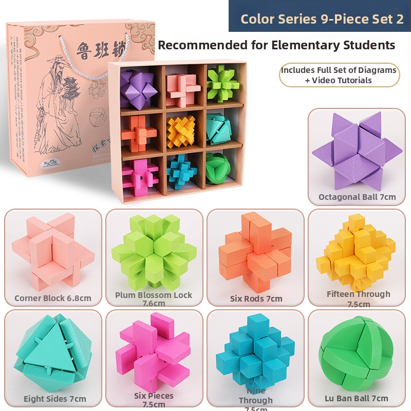 Fából készült Kong Ming Lock Lu Ban Lock készlet 4–6 éves gyermekek számára