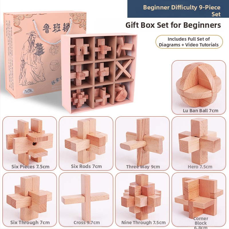 Fából készült Kong Ming Lock Lu Ban Lock készlet 4–6 éves gyermekek számára