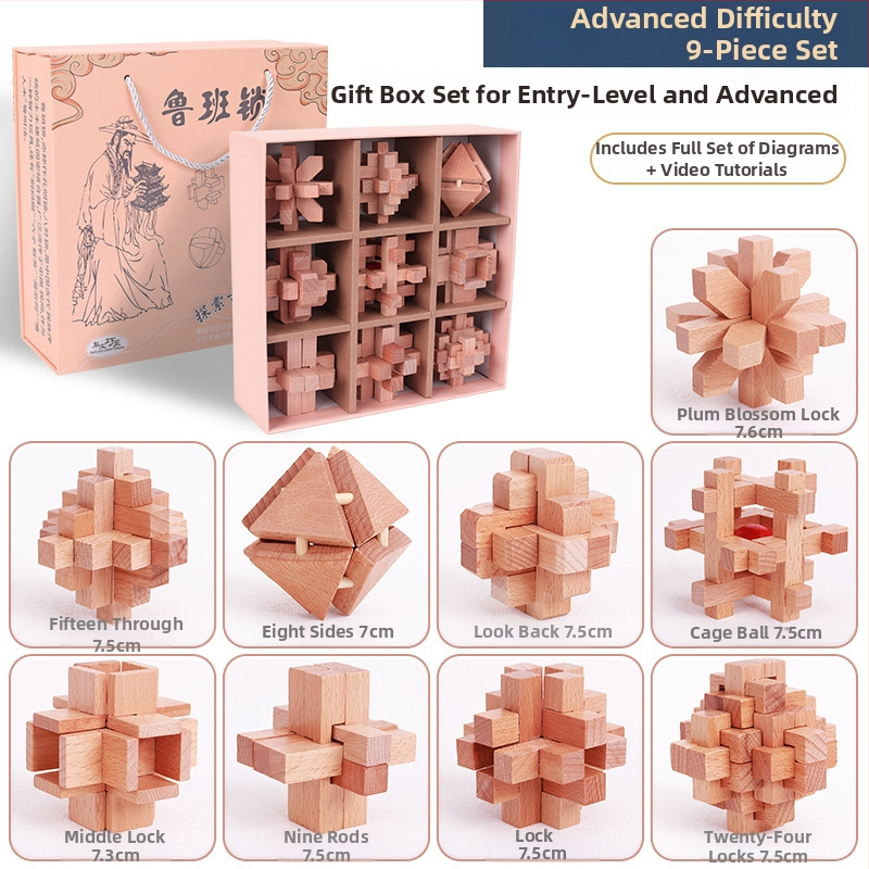Fából készült Kong Ming Lock Lu Ban Lock készlet 4–6 éves gyermekek számára