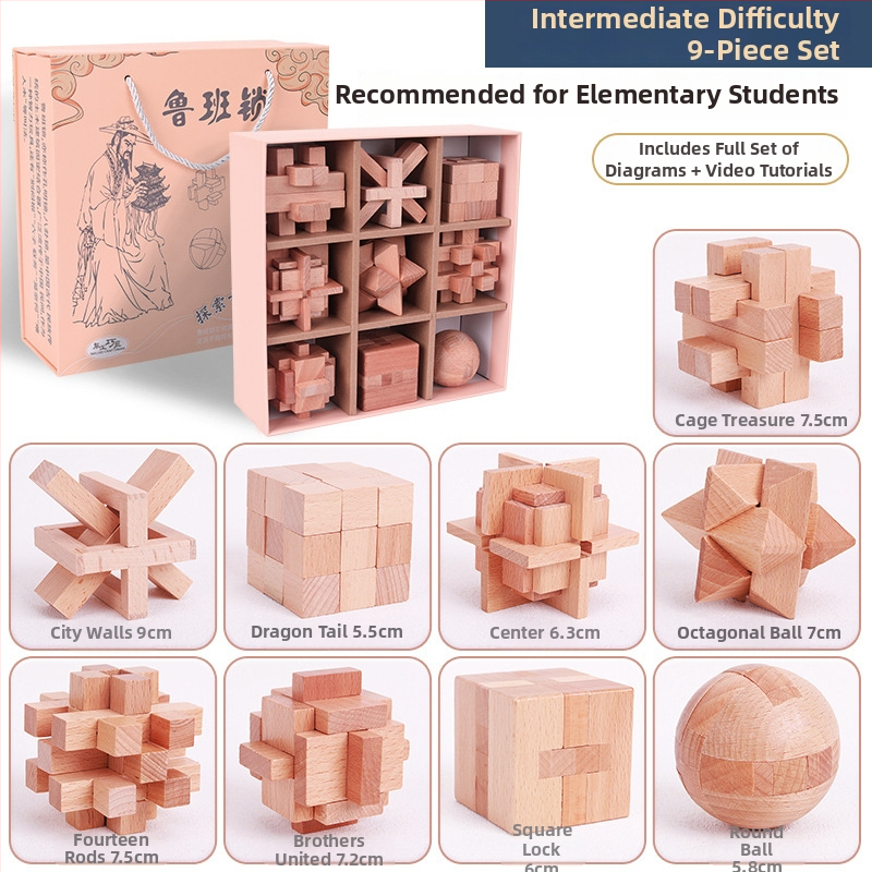 Fából készült Kong Ming Lock Lu Ban Lock készlet 4–6 éves gyermekek számára