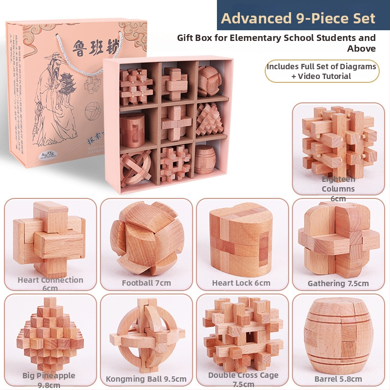 Fából készült Kong Ming Lock Lu Ban Lock készlet 4–6 éves gyermekek számára