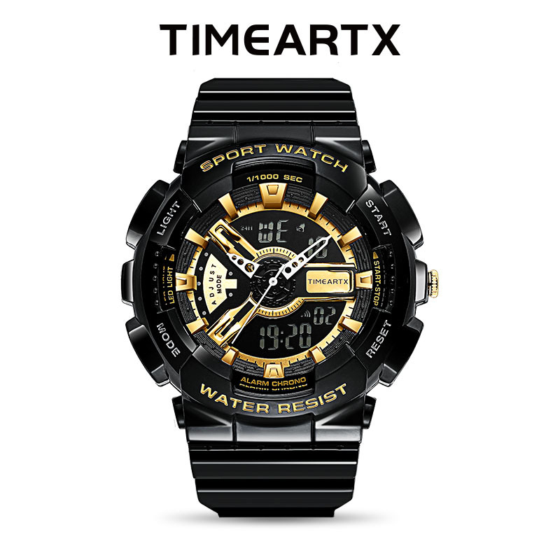 Timeartx sportski sat s analognim i digitalnim prikazom, svijetli u mraku, vodootporan do 50 m, elektronički mehanizam, kućište i remen od smole