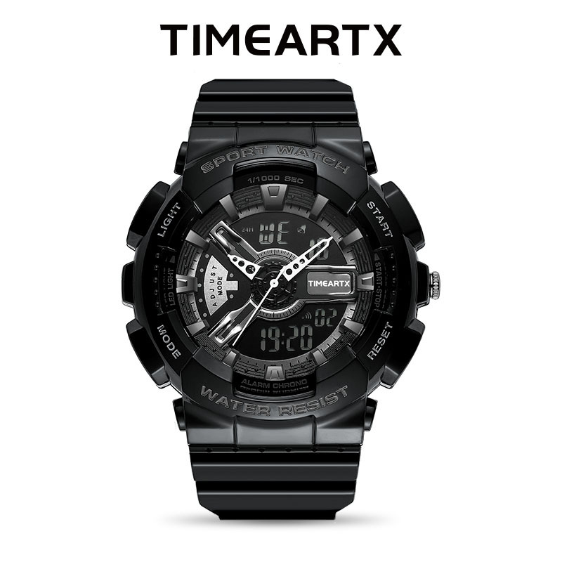 Timeartx sportski sat s analognim i digitalnim prikazom, svijetli u mraku, vodootporan do 50 m, elektronički mehanizam, kućište i remen od smole