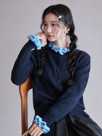 Ζακέτα με δαντελένιο γιακά και διπλό δαντελωτό πλέξιμο, κουκούλα, color-block μοτίβο, N721C