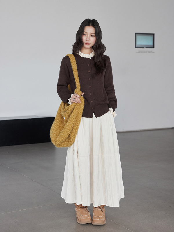 Ζακέτα με δαντελένιο γιακά και διπλό δαντελωτό πλέξιμο, κουκούλα, color-block μοτίβο, N721C