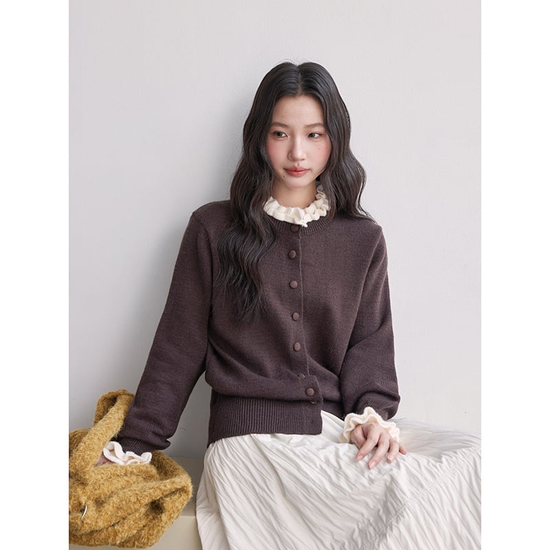 Ζακέτα με δαντελένιο γιακά και διπλό δαντελωτό πλέξιμο, κουκούλα, color-block μοτίβο, N721C