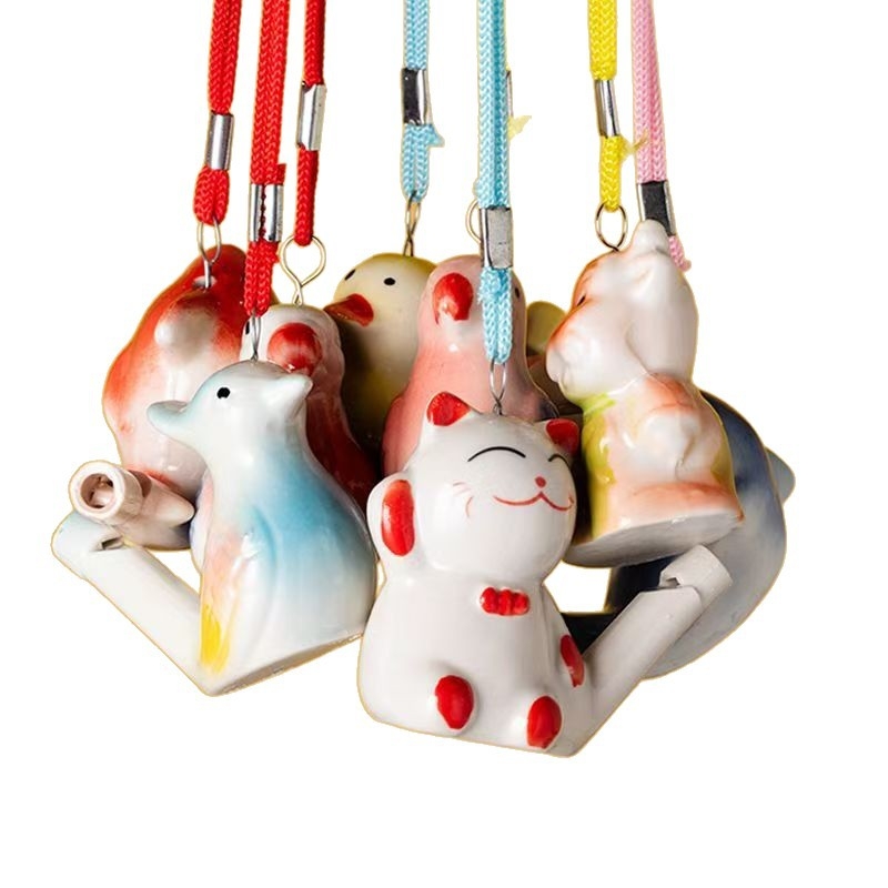 Porcelinska zviždaljka za vodnu ptiicu s uzicom, ukras životinje po znaku zodijaka, sladak stil, standardno pakiranje