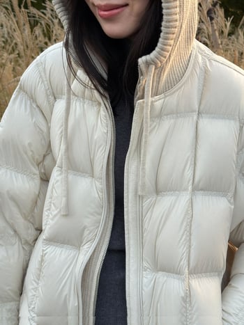 Γυναικείο μπουφάν πούπουλου με κουκούλα - νάιλον ύφασμα, γέμισμα πούπουλο πάπιας 101–200 g, περιεκτικότητα σε πούπουλο 90%+, φερμουάρ, χειμερινό, παχύ