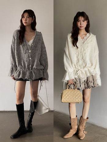 Apxivi πολυεστερικό cardigan με V-neck, μεσαίου μήκους 65–80 εκ., μακριά μανίκια, κορεατικό στυλ χαλάρωσης