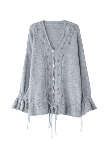 Apxivi πολυεστερικό cardigan με V-neck, μεσαίου μήκους 65–80 εκ., μακριά μανίκια, κορεατικό στυλ χαλάρωσης