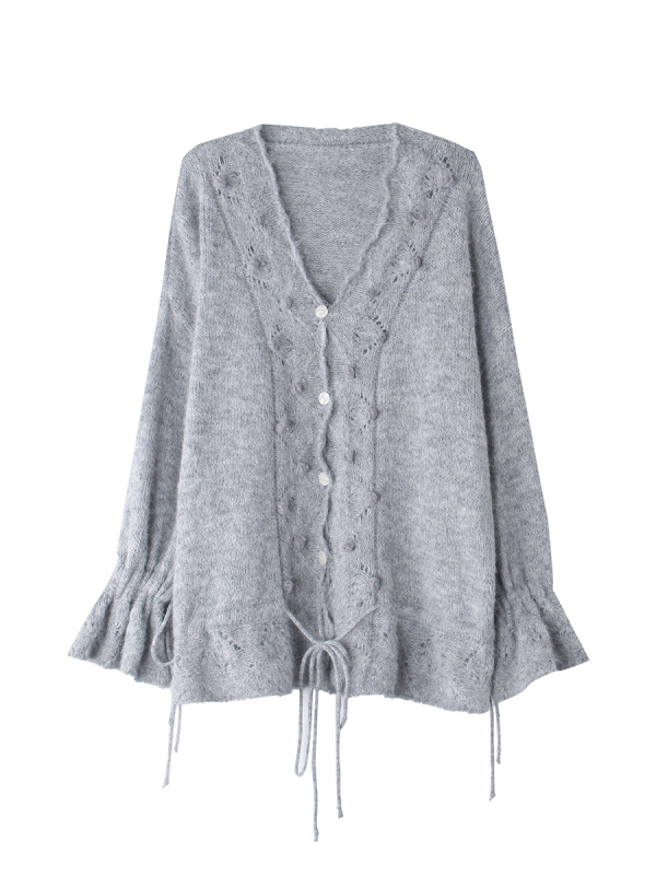 Apxivi πολυεστερικό cardigan με V-neck, μεσαίου μήκους 65–80 εκ., μακριά μανίκια, κορεατικό στυλ χαλάρωσης