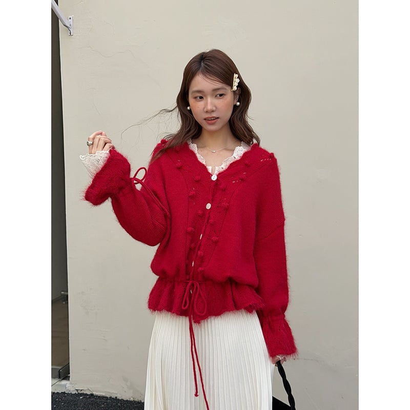 Apxivi πολυεστερικό cardigan με V-neck, μεσαίου μήκους 65–80 εκ., μακριά μανίκια, κορεατικό στυλ χαλάρωσης