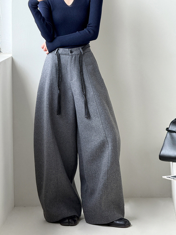 Καθημερινά παντελόνια από μαλλί, με υψηλή μέση, φαρδιά γραμμή, Κορεάτικου στυλ, φθινοπωρινό 2025