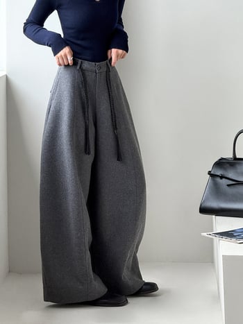 Καθημερινά παντελόνια από μαλλί, με υψηλή μέση, φαρδιά γραμμή, Κορεάτικου στυλ, φθινοπωρινό 2025