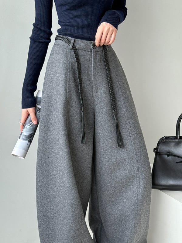 Καθημερινά παντελόνια από μαλλί, με υψηλή μέση, φαρδιά γραμμή, Κορεάτικου στυλ, φθινοπωρινό 2025