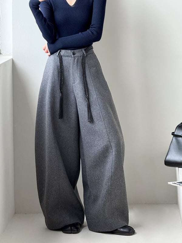 Καθημερινά παντελόνια από μαλλί, με υψηλή μέση, φαρδιά γραμμή, Κορεάτικου στυλ, φθινοπωρινό 2025