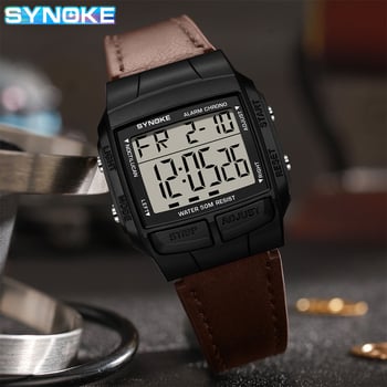 SYNOKE Muški sat kvadratnog retro sportskog dizajna - Elektronički mehanizam (S008), vodootporan 50m, brojčani prikaz, narukvica od umjetne kože, kućište od plastike