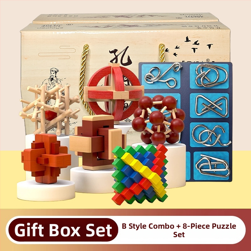 Drveni puzzle za otključavanje – Mortise i Tenon blokovi, edukativna igra za djecu 7–14 godina, kompletan set