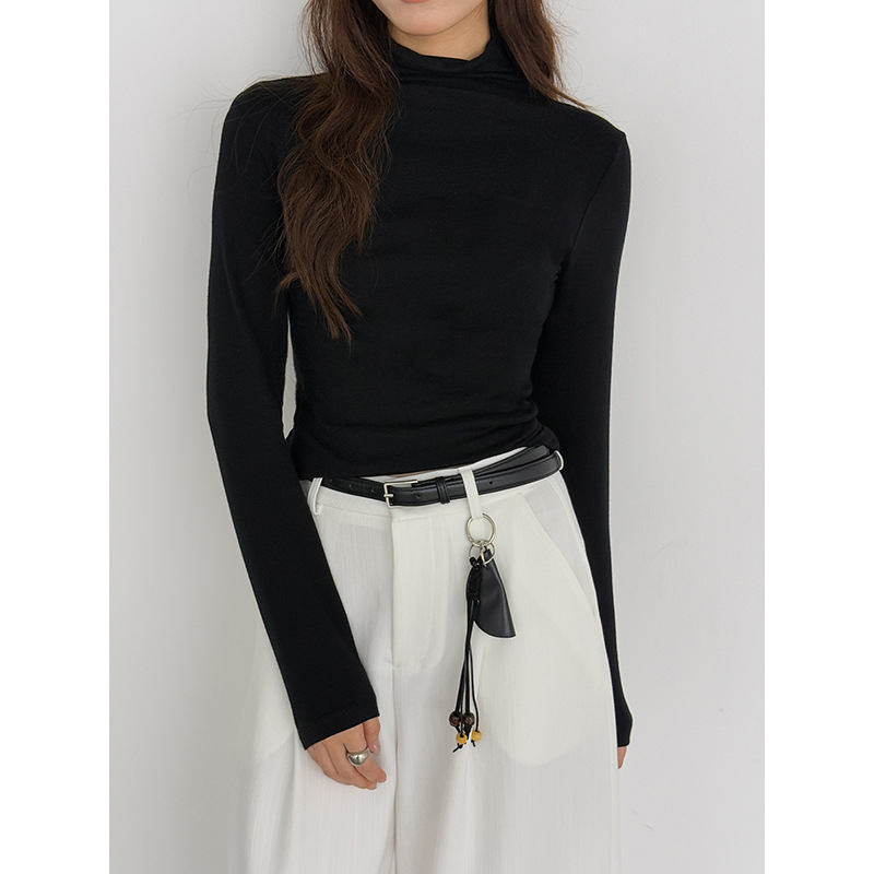 Majica s visokim ovratnikom od Tencel-vuna smjese, color-block uzorak, dugi rukavi, pleteni