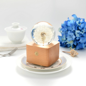 Музикална кутия-нощна лампа със слънчоглед от смола в кристална топка — Ode to Flowers; персонализирана; печатано лого; полирана повърхност; модерен минималистичен стил