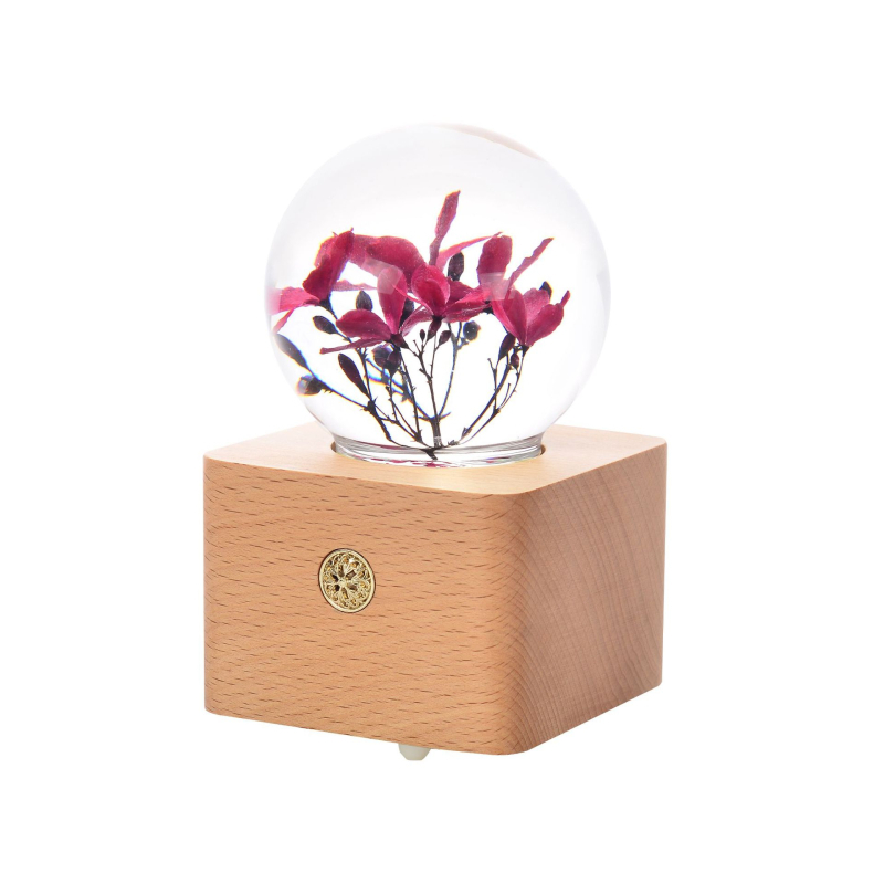 Музикална кутия-нощна лампа със слънчоглед от смола в кристална топка — Ode to Flowers; персонализирана; печатано лого; полирана повърхност; модерен минималистичен стил