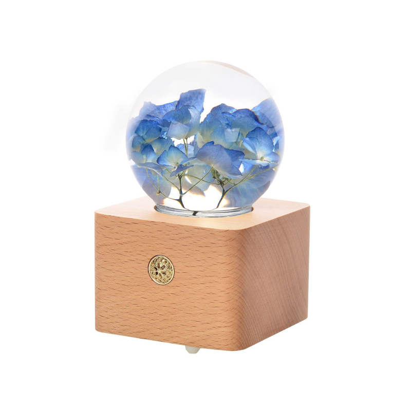 Музикална кутия-нощна лампа със слънчоглед от смола в кристална топка — Ode to Flowers; персонализирана; печатано лого; полирана повърхност; модерен минималистичен стил