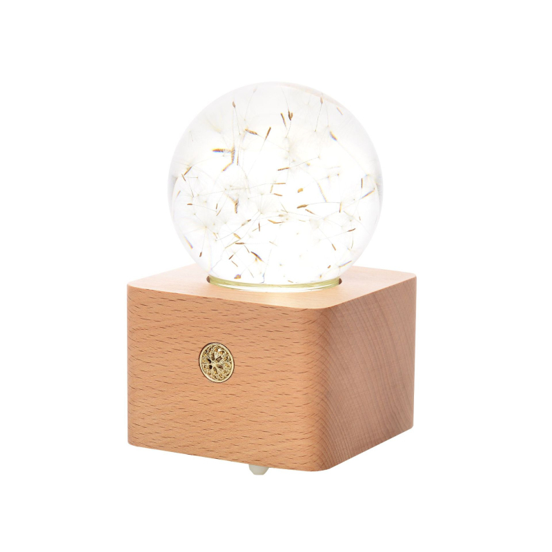 Музикална кутия-нощна лампа със слънчоглед от смола в кристална топка — Ode to Flowers; персонализирана; печатано лого; полирана повърхност; модерен минималистичен стил