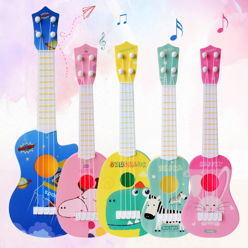 Dječja ukulele – mini četverostruna plastična igračka, marka UNE LUCIOLE, pogodna za uzrast 7–14 godina