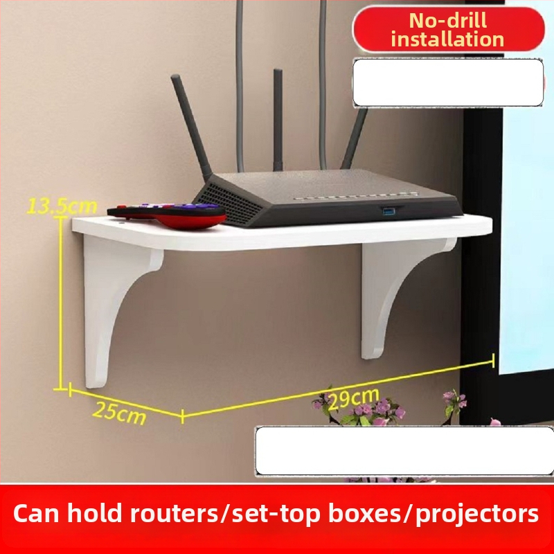 Zidni držač za ruter i uređaje, bez bušenja, ploča drvo-plastika, moderni minimalistički dizajn, jednostruki polični regal, pogodan za ruter, projektor, Wi‑Fi i TV box, kućna upotreba