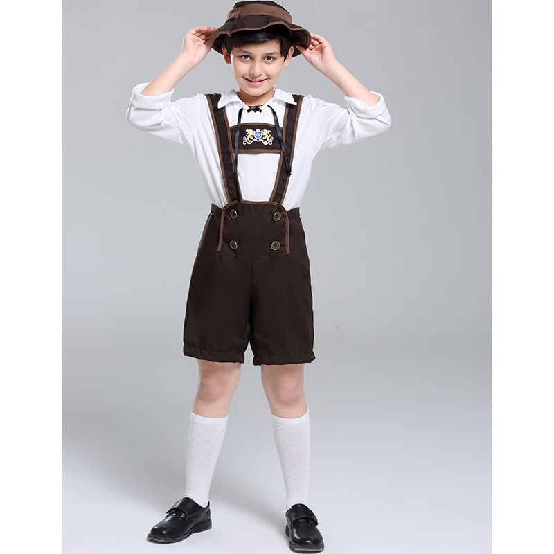 Dječji kostim za Oktoberfest — njemački alpski folklorni stil, tkanina od poliestera, 70% poliester, za scenske nastupe/plesne nastupe, uzrast 3–8 godina, sigurnosna razina B
