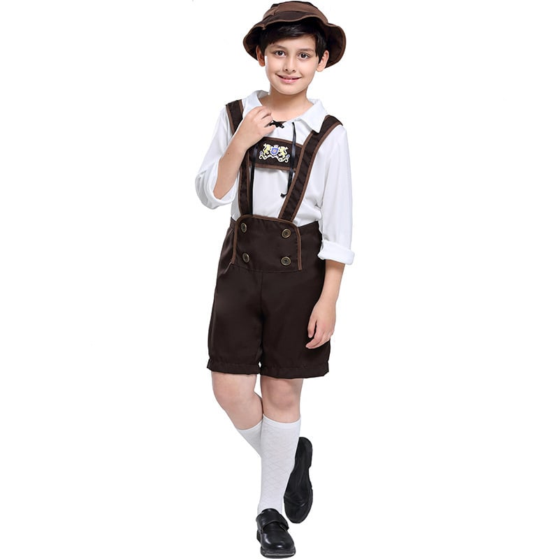 Dječji kostim za Oktoberfest — njemački alpski folklorni stil, tkanina od poliestera, 70% poliester, za scenske nastupe/plesne nastupe, uzrast 3–8 godina, sigurnosna razina B