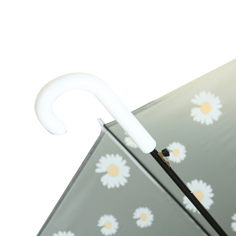 Daisy prozirni kišobran, automatsko otvaranje, duga drška (8 rebara; EVA 190T tkanina; aluminijska konstrukcija i ručka; tisak loga)
