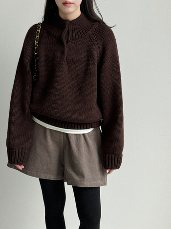 Γυναικείος πλεκτός πουλόβερ σε κορεάτικό στυλ με μισουψηλό γιακά, ακρυλικό πλέξιμο, μακριά μανίκια, φαρδιά γραμμή