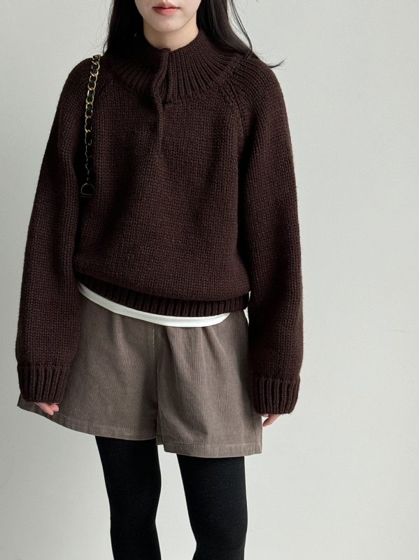 Γυναικείος πλεκτός πουλόβερ σε κορεάτικό στυλ με μισουψηλό γιακά, ακρυλικό πλέξιμο, μακριά μανίκια, φαρδιά γραμμή