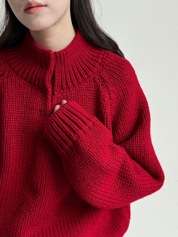 Γυναικείος πλεκτός πουλόβερ σε κορεάτικό στυλ με μισουψηλό γιακά, ακρυλικό πλέξιμο, μακριά μανίκια, φαρδιά γραμμή