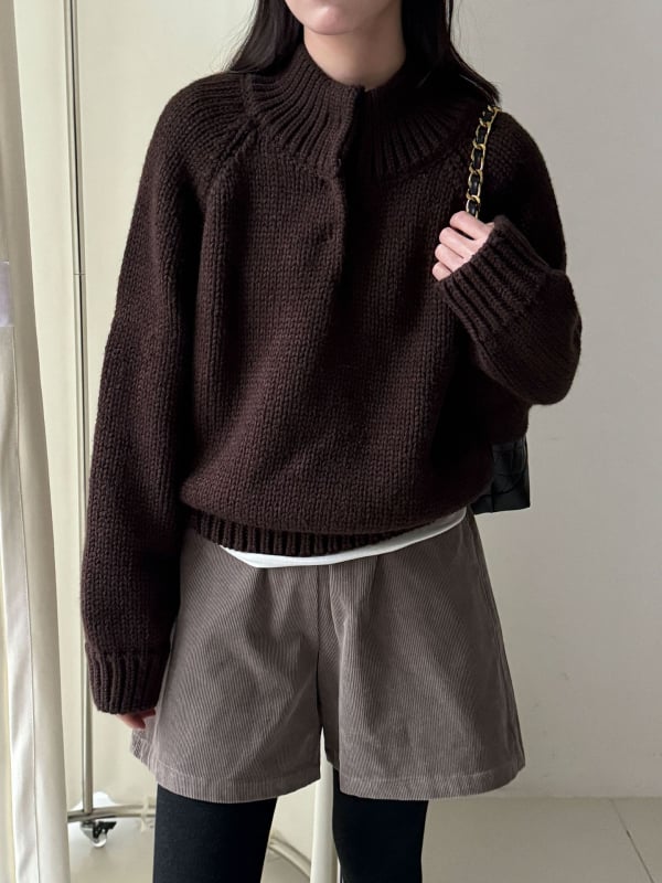 Γυναικείος πλεκτός πουλόβερ σε κορεάτικό στυλ με μισουψηλό γιακά, ακρυλικό πλέξιμο, μακριά μανίκια, φαρδιά γραμμή
