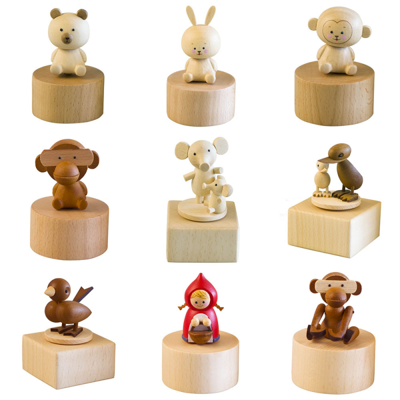  Bükkfa zenélő doboz, mini majom panda figura, kézzel készített, modern minimalist dizájn, logónyomtatás elérhető, ideális ajándék gyerekeknek