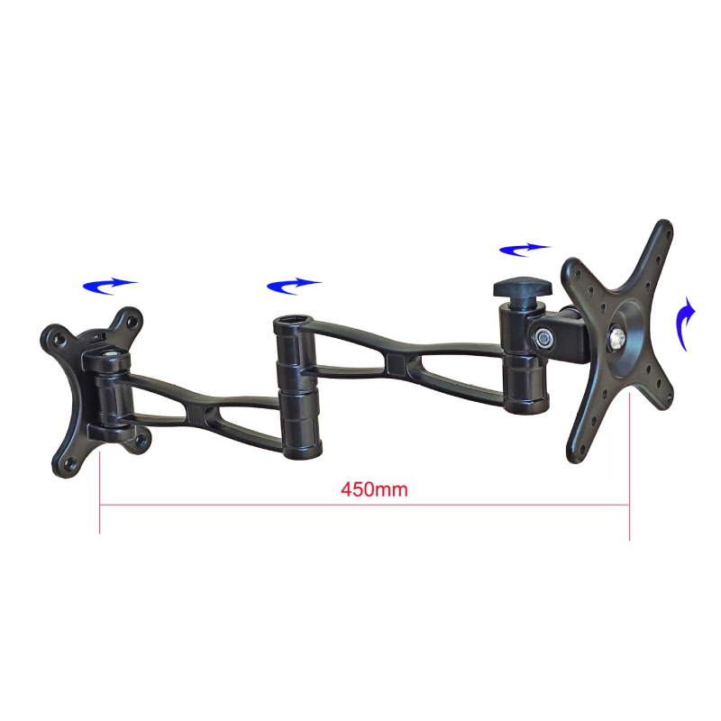 Suport de perete pentru monitor, din aliaj de aluminiu, rotativ și telescopic, cu trei brațe, capacitate 5-10 kg