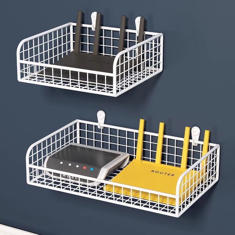 Router falra szerelhető polc Wi‑Fi set-top dobozhoz – fúrás nélkül, szénacél anyag, szívófalra szerelés, 1 réteg, hálószoba vagy nappali tároláshoz