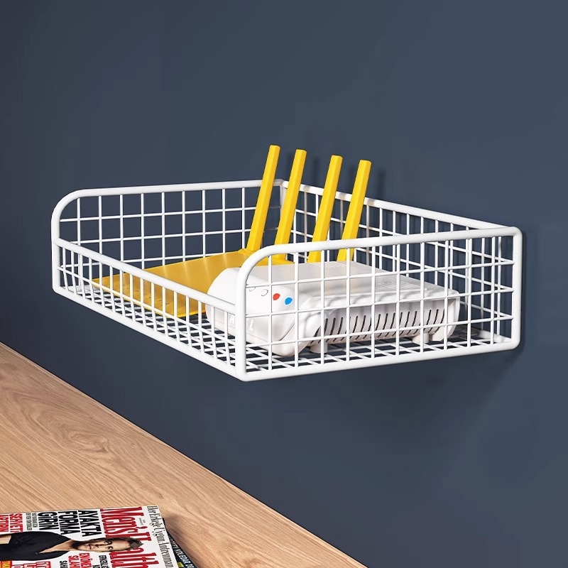 Router falra szerelhető polc Wi‑Fi set-top dobozhoz – fúrás nélkül, szénacél anyag, szívófalra szerelés, 1 réteg, hálószoba vagy nappali tároláshoz