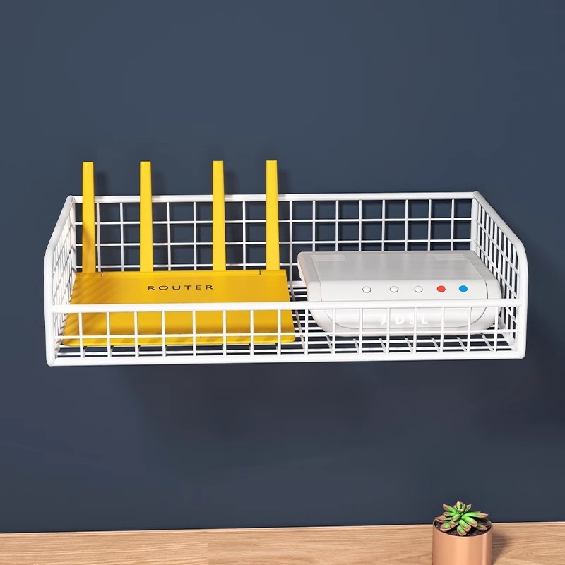 Router falra szerelhető polc Wi‑Fi set-top dobozhoz – fúrás nélkül, szénacél anyag, szívófalra szerelés, 1 réteg, hálószoba vagy nappali tároláshoz