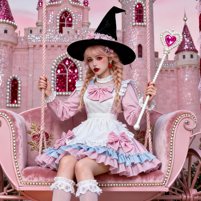 Ružičasta haljina službenice Lolita stil, scenijski kostim za kafić