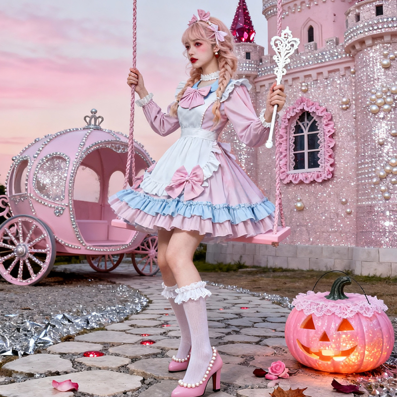 Ružičasta haljina službenice Lolita stil, scenijski kostim za kafić