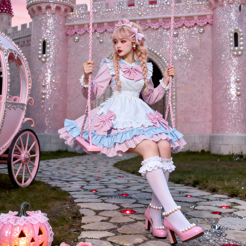 Ružičasta haljina službenice Lolita stil, scenijski kostim za kafić