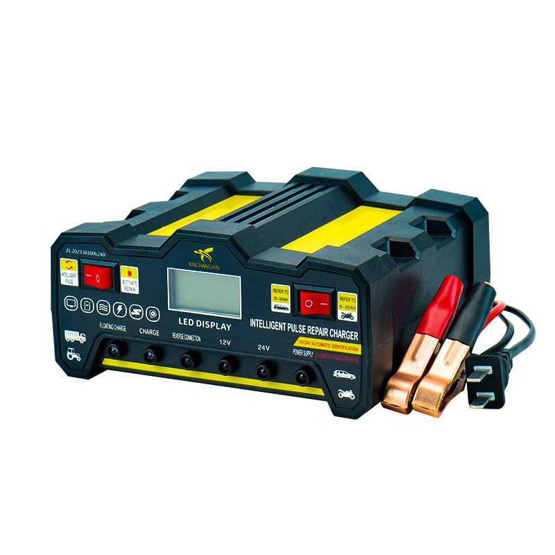 Punjač baterije za auto 12V/24V s inteligentnom popravkom i automatskim isključivanjem pri punjenju; Ulaz: AC 220V; Izlaz: DC 12V/24V; Pogodan za baterije